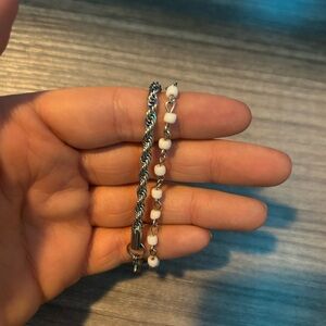 Silver and White Bracelet Set